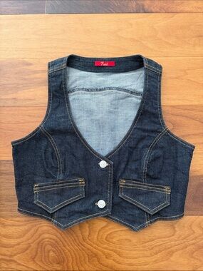 Furst Vintage Cropped Dark Wash Denim Vest